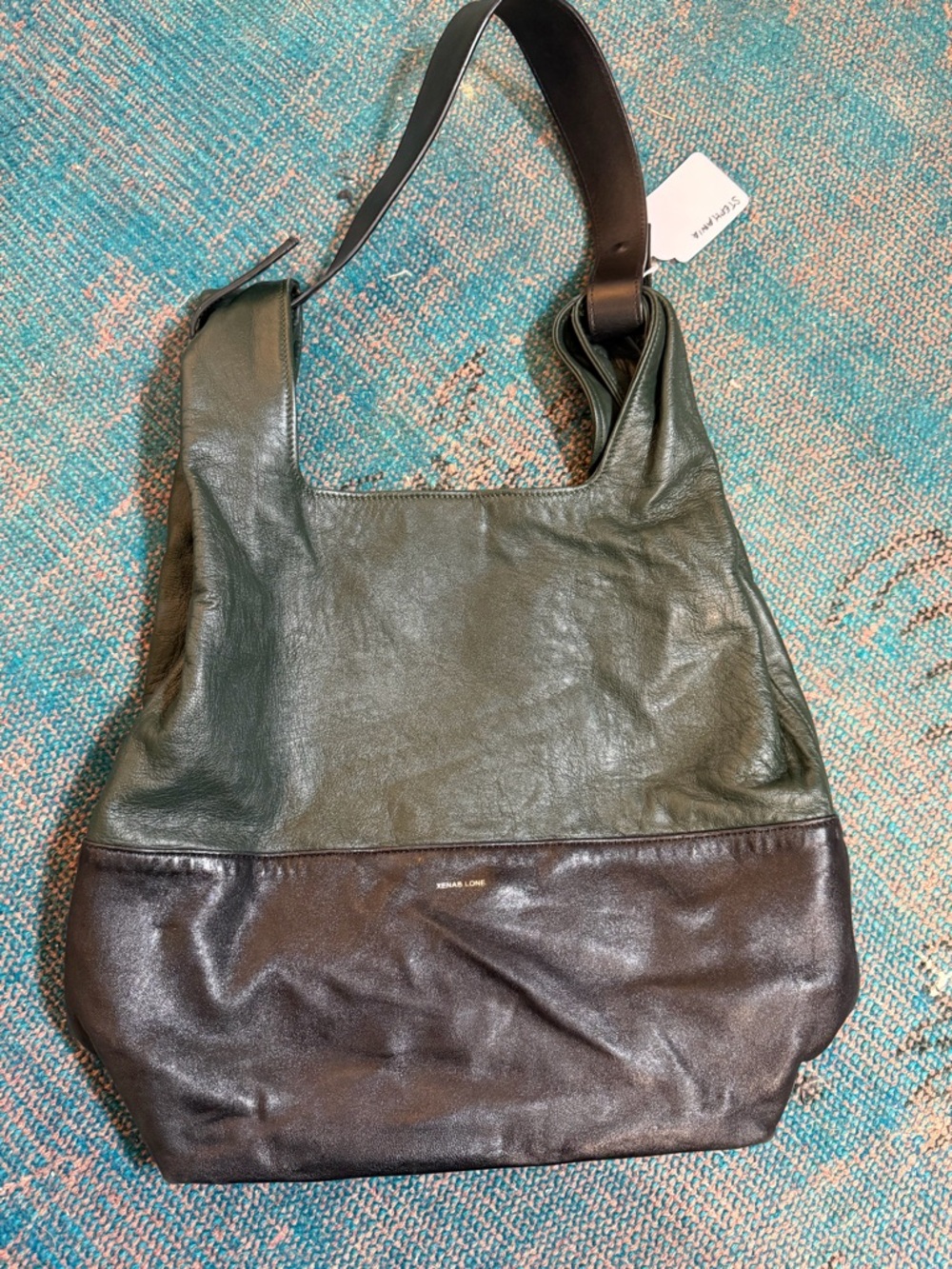 Two-Tone Green and Brown Shoulder Bag